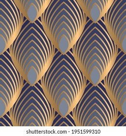 Geometric seamless pattern with gold and blue colors. Art deco style
