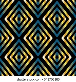Geometric  seamless pattern with gold and blue rhombus.Abstract geometrical  background.