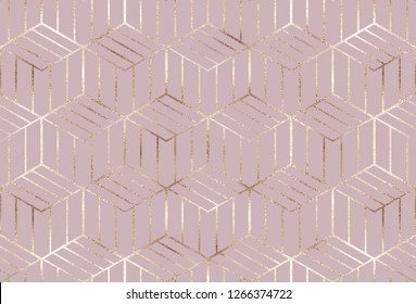 Geometric seamless pattern with gold cube tiles.