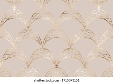 Patrón geométrico sin fisuras con azulejos en arco decorativo de oro.