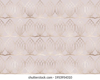 Geometric seamless pattern with gold decorative lace tiles.