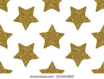 Geometric seamless pattern with gold glitter textured stars. Vector illustration eps10
