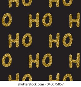 Geometric seamless pattern with gold glitter textured words on the black background.