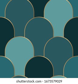 Geometric seamless pattern with gold and green colors. Seamless pattern. vintage illustration.