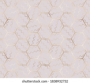 Patrón geométrico sin soldadura con hexágono de oro y rayas de onda.