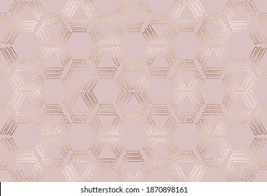 Geometric seamless pattern with gold hexagon texture.
