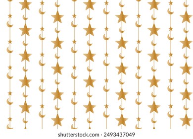 Patrón geométrico sin costuras con luna de oro y estrellas Ilustración vectorial