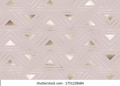Geometric seamless pattern with gold ornamental triangle stripes.
