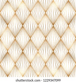 Geometric seamless pattern with gold rhombus tiles.