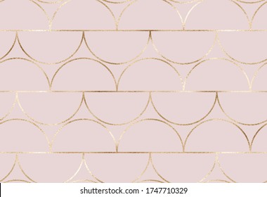 Geometric seamless pattern with gold semicircle tile.