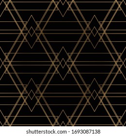 Geometric seamless pattern with golden and black colors. Vector illustration.