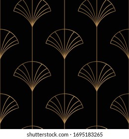 Geometric seamless pattern with golden and black. Vector vintage illustration.