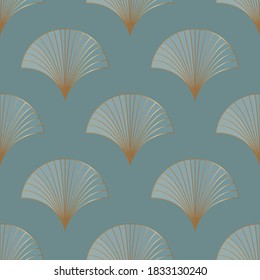 Geometric seamless pattern with golden elements on blue background. Art deco style. vector illustration. 