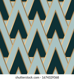 Geometric seamless pattern with golden and green colors. Vintage vector illustration.