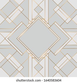 Geometric seamless pattern with golden, grey and pink colors. Art deco style.
