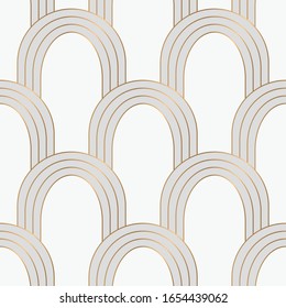 Patrón geométrico sin fisuras dorado con gris y blanco. De estilo Art Déco.