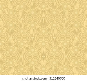 Geometric seamless pattern. Golden line, shape. Yellow background. Vector illustration. For the interior design, wallpaper, decoration print, fill page