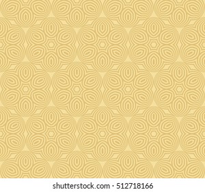 Geometric seamless pattern. Golden line, shape. Yellow background. Vector illustration. For the interior design, wallpaper, decoration print, fill page