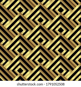 Geometric seamless pattern. Golden lines and squares