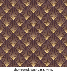 Geometric seamless pattern with golden lines. Pink background in art deco style.