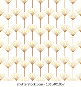 Geometric seamless pattern with golden lines or flowers on a white background.