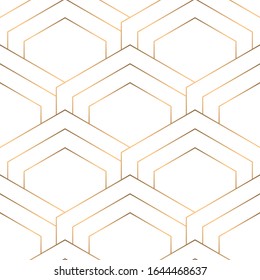 Geometric seamless pattern golden on white background. Art deco style.