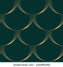 Geometric Seamless Pattern Golden On Green. Art Deco Style. Vector Background. Vintage.