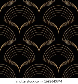 Geometric seamless pattern with golden on black seamless pattern. Vector illustration.