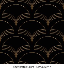 Geometric seamless pattern with golden on black seamless pattern. Vector illustration.