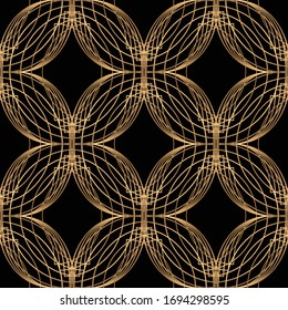 Geometric seamless pattern. Golden on black. Vintage.