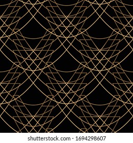 Geometric seamless pattern. Golden on black. Vintage.