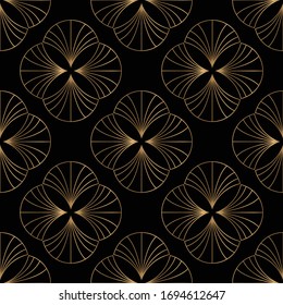 Geometric seamless pattern golden on black. Vector illustration. Art deco style.