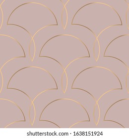 Geometric seamless pattern with golden and pink colors. Art deco style.