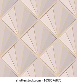 Geometric seamless pattern with golden and pink colors. Art deco style.