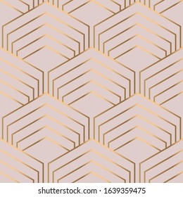 Geometric seamless pattern with golden and pink. Art deco style.