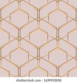 Geometric seamless pattern with golden and pink colors. Art deco style.
