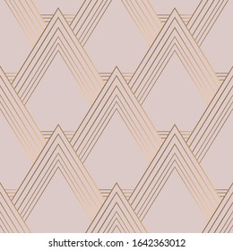 Geometric seamless pattern with golden and pink colors. Art deco style.