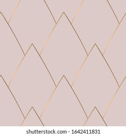 Geometric seamless pattern with golden and pink colors. Art deco style.