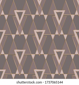 Geometric seamless pattern with golden and pink elements. Art deco style. vintage wallpaper. 