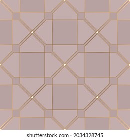 Patrón geométrico sin soldadura con elementos dorados y rosados. De estilo Art Deco. Ilustración vectorial.