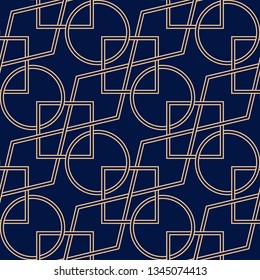  Geometric seamless pattern. Golden print on dark blue background
