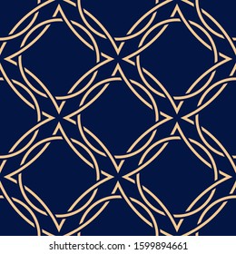 Geometric seamless pattern. Golden print on dark blue background. Vector illustration