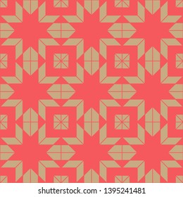 Geometric seamless pattern. Golden and red colors holiday collection. Merry Christmas and Happy New year. Abstract textured background design. Modern elegant wallpaper. Vector illustration.