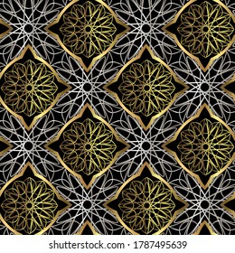Geometric seamless pattern. Golden and silver lace