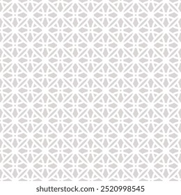 Geometric seamless pattern in gothic style. Vector subtle abstract ornament texture with flower shapes, crosses, circle, lattice, grid, net. Simple gray and white geo background with medieval motifs