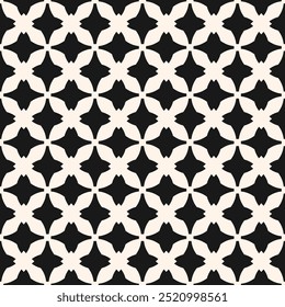 Geometric seamless pattern in gothic style. Abstract vector black and white ornament texture with cross shapes, repeat tiles, grid. Simple monochrome background with medieval motifs. Repeating design