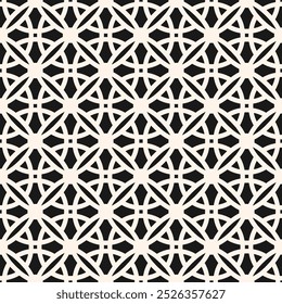 Geometric seamless pattern in gothic style. Vector monochrome abstract ornament texture with flower shapes, crosses, circle, lattice, grid. Simple black and white geo background with medieval motifs