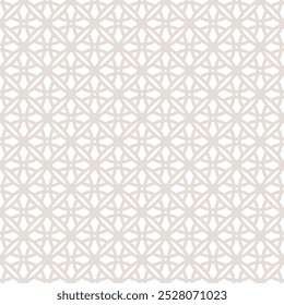 Geometric seamless pattern in gothic style. Vector subtle abstract ornament texture with flower shapes, crosses, circle, lattice, grid, net. Simple beige and white geo background with medieval motifs