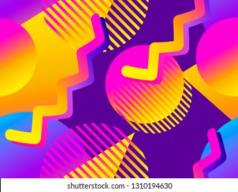 Geometric seamless pattern with gradient shapes. Zine culture abstract background. Retrowave. Vector illustration