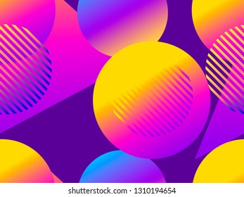 Geometric seamless pattern with gradient shapes. Zine culture abstract background. Retrowave. Vector illustration